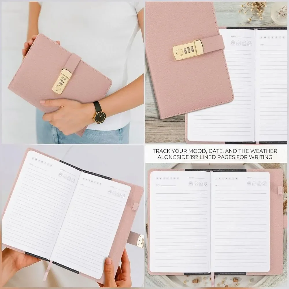 🔸️⏭️NWOT Pink Combination Lock Faux Leather Refillable Journal
